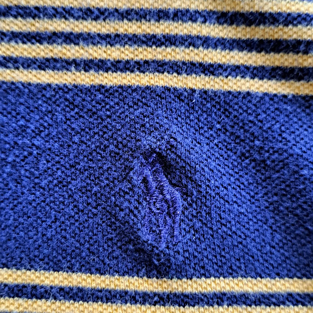 VTG 90s Ralph Lauren Navy with Yellow Stripe Cotton Polo Men's L